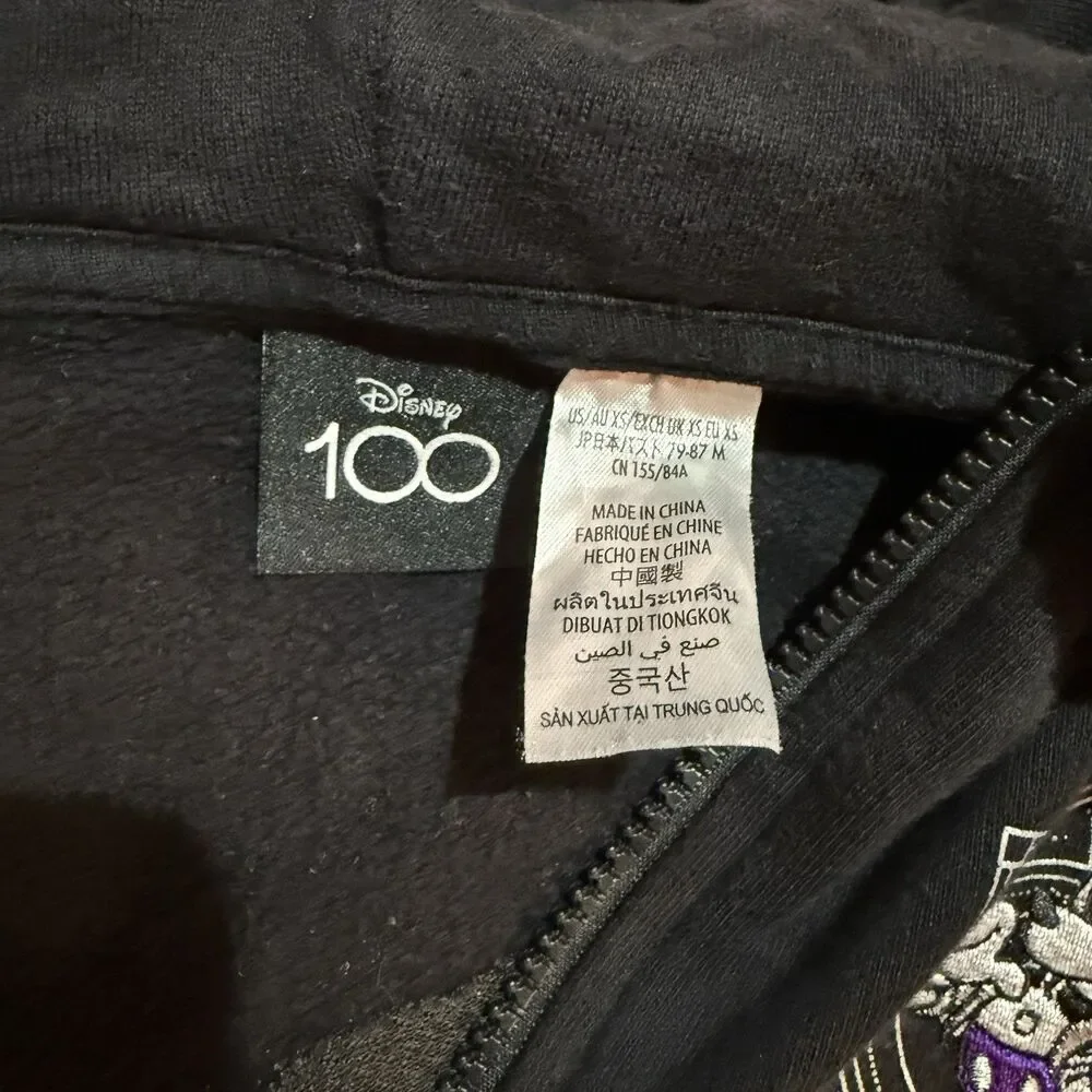 3/$15 Disney 100 Anniversary Sweater XS Extra Small Black Full Zip Hooded